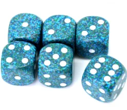 Dé à jouer 16 mm effet granit Speckled Sea bleu points blancs