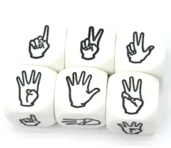 Dé à jouer main et doigts levés 123456 en 22 mm