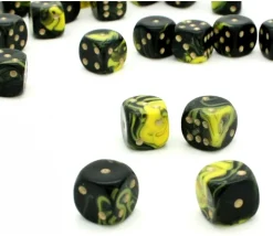 Dé à jouer marbré jaune/noir 16 mm