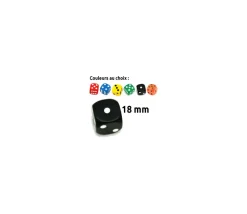 Dé à jouer noir ou couleurs 18 mm points de 1 à 6 pour jeu de société à l'unité