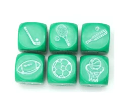 Dé à jouer sport : football, tennis, basketball, rugby, hockey, cricket