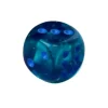 Dé à jouer translucide bleu-vert points bleus 16 mm