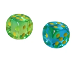 Dé à jouer translucide vert/bleu 16 mm