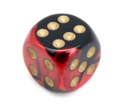 Dé 16 mm effet métallisé noir rouge points dorés