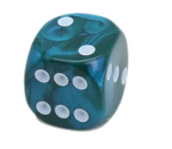 Dé 12 mm en plastique interférence effet irisé vert bleu métallique