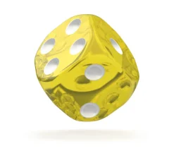 Dé 16 mm translucide jaune points blancs Oakie Doakie