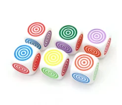 Dé 6 points couleurs cylindriques 16 mm plastique