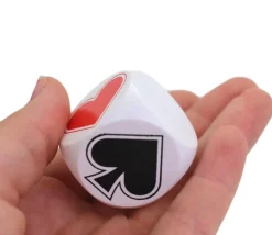 Dé Belote bois blanc 3 cm atout symbole des cartes modèle 2