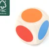 Dé bois 6 points couleurs 20 mm rouge, vert, jaune, bleu, violet, orange