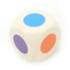 Dé bois 6 points couleurs 18 mm rouge, vert, jaune, bleu, violet et orange