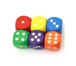 Dé bois orange 16 mm points dorés de 1 à 6 pour jeu de société