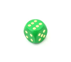 Dé bois vert 16 mm points dorés de 1 à 6 pour jeu de société