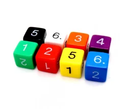 Dé chiffre 15 mm JAUNE coins droits D6 chiffres 1 à 6