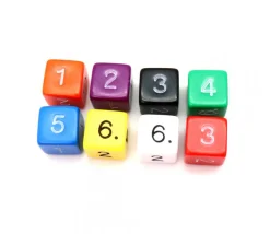 Dé chiffre 15 mm ORANGE coins droits D6 chiffres 1 à 6