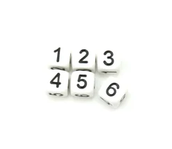 Dé chiffres 123456 en 16 mm BLANC écriture noire