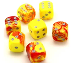Dé design jaune rouge peps effet artistique 15 mm points argentés