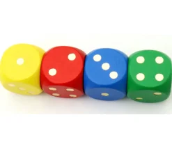 Dé en bois 25 mm jaune de 1 à 6 pour jeux