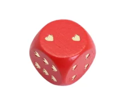 Dé en bois rouge avec coeurs dorés 1.6 cm Amour