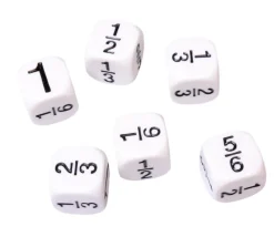 Dé fraction 1. 1/2. 1/3. 2/3. 1/6 et 5/6 en 16 mm