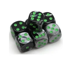 Dé mix argent/noir 16 mm points verts