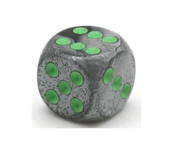 Dé mix argent/noir 16 mm points verts