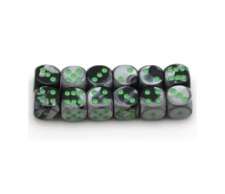 Dé mix argent/noir 16 mm points verts