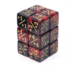 Dé modificateur positif noir et rouge +1 à +6