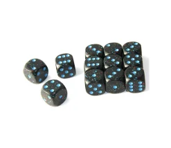 Dé noir ciel étoilé 16 mm chessex points bleus
