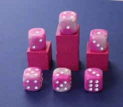 Dé rose perlé nacré 16 mm avec points 1 à 6