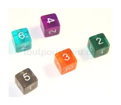 Dé translucide chiffre acrylique 14 mm à l'unité (couleur au hasard)