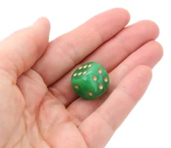 Dé vortex Vert 16 mm points dorés