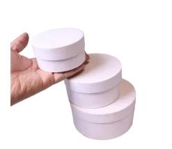 2e choix - 3 Boites gigognes rondes carton blanc - Ø 8-10-12 cm avec défauts