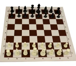 Echiquier tapis de jeu roulable 43x43 cm échec marron/blanc