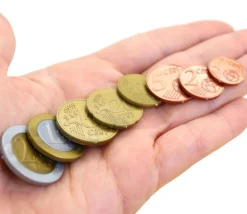 Euros factices 44 pièces et billets (22 pièces Re-plastique et 22 billets papier) pour jeux