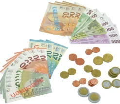 Euros factices 44 pièces et billets (22 pièces Re-plastique et 22 billets papier) pour jeux