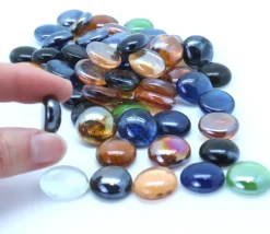 Galets multicolores lot de 50 à 55 billes plates pour jeu environ 20 mm