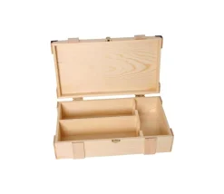 Grand coffret bois 37.5 x 22.4 x 11 cm avec charnières - coins métal