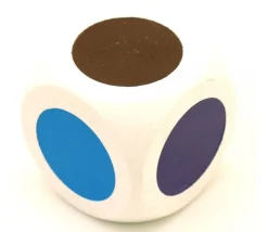 Grand Dé 30 mm 6 points couleurs brun rouge jaune bleu rose et violet