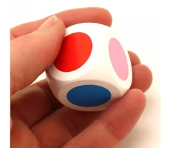 Grand Dé 30 mm 6 points couleurs brun rouge jaune bleu rose et violet