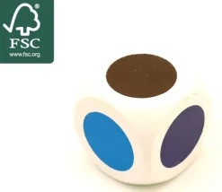 Grand Dé 30 mm 6 points couleurs brun rouge jaune bleu rose et violet