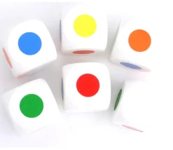 Grand Dé bois 30 mm 6 points couleurs orange blanc rouge vert jaune bleu