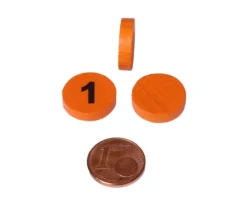 Jeton bois numéro 1 rond plat de 15 x 4 mm orange