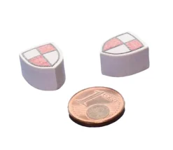 Jeton bouclier rouge/blanc blason en bois 15 x 12 x 8 mm à l'unité