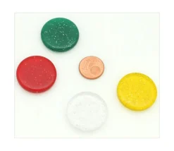 Jeton pailleté épais 25 x 5 mm galet blanc transparent