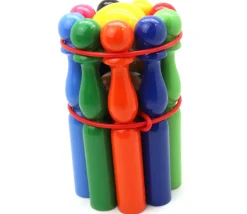 Jeu 9 quilles bois multicolores 19 cm + 2 boules