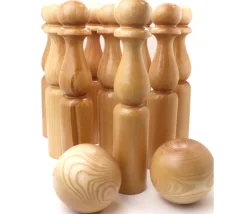 Jeu 9 Quilles bois verni de 30 cm + 2 boules en bois