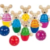 Jeu 6 quilles Souris en bois de 9 cm + 3 boules
