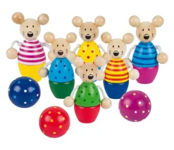 Jeu 6 quilles Souris en bois de 9 cm + 3 boules