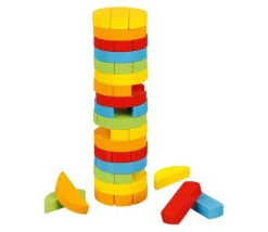 Jeu bois Tour ronde chancelante multicolore - 17 cm