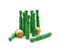 Jeu de 9 Mini Quilles bois en vert 6.5 cm + 2 boules